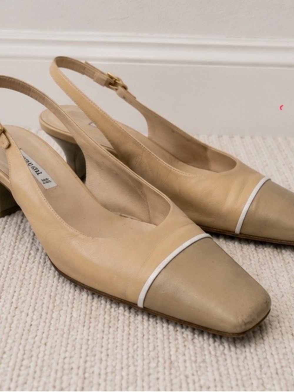 Bruno Magli Made in Italy Leather Slingback Heels Two Tone Toe Trim